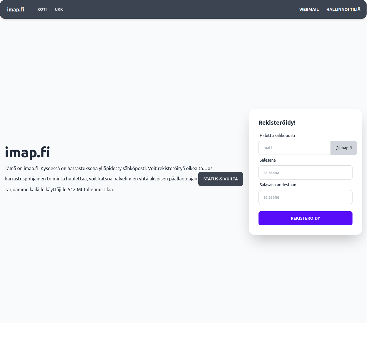 picture of imap.fi website